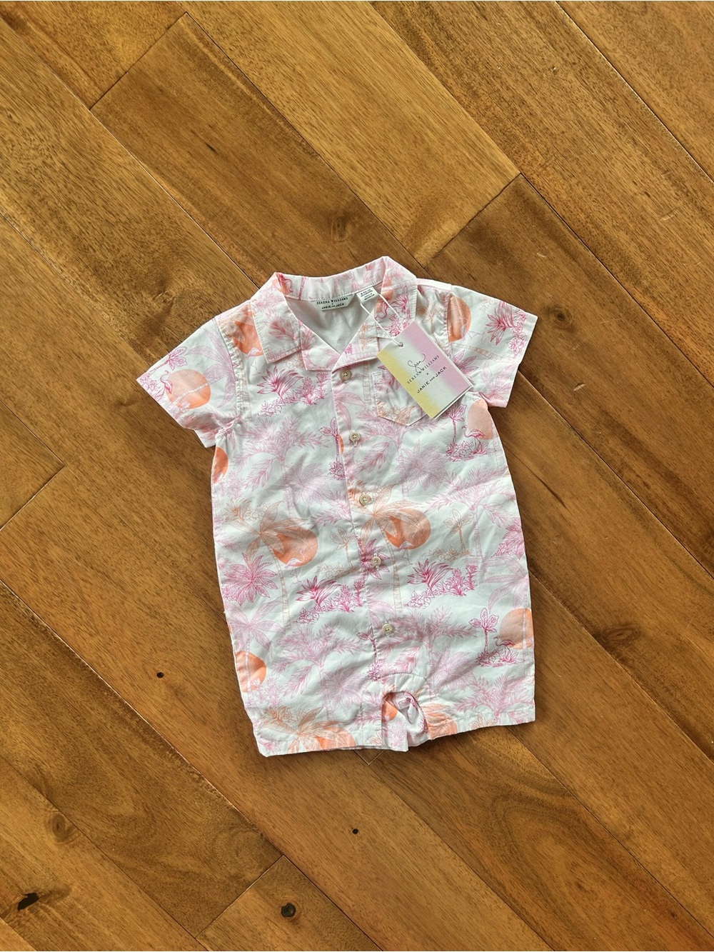 Janie and Jack Baby Boy Tropical Button Romper Bodysuit 6-12 Months NWT